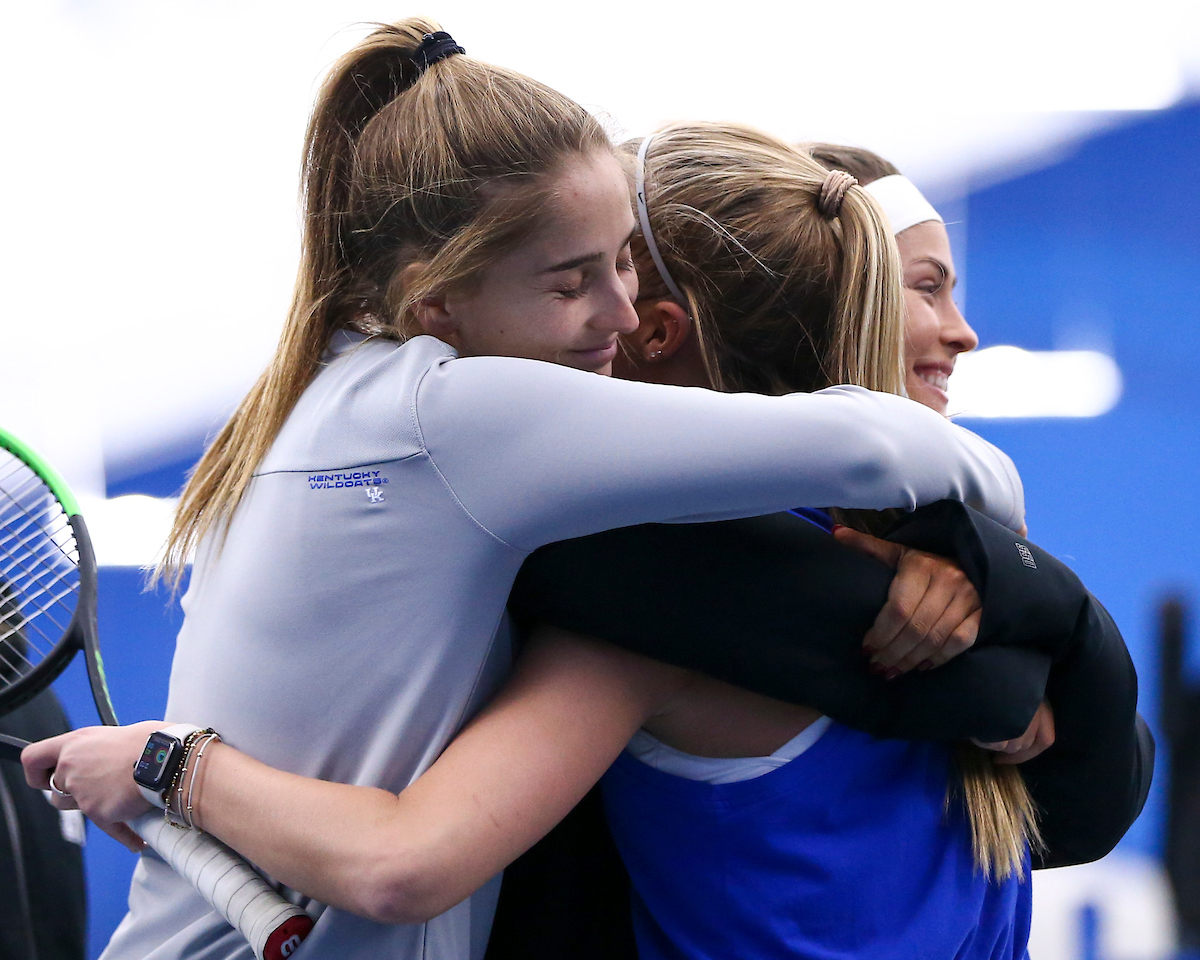 Carlota Molina, Ellie Eades, Carla Girbau.

Kentucky defeats Miami Ohio 5-2.

Photo by Grace Bradley | UK Athletics
