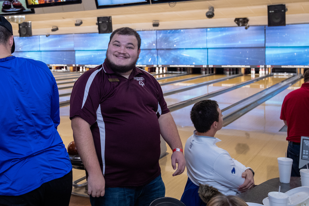 UK athletes bowl with members of Special Olympics at Collins Bowling Alley on , Saturday Dec. 8, 2018  in Lexington, Ky. Photo by Mark Mahan