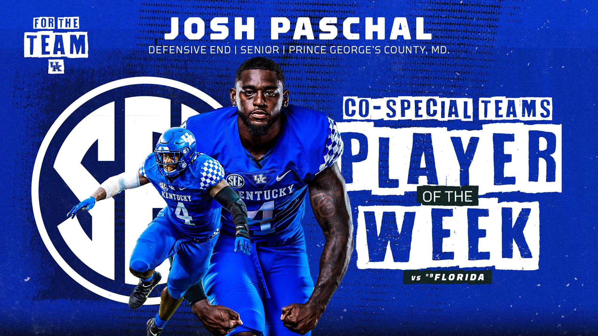 Josh Paschal Named SEC Co-Special Teams Player of the Week