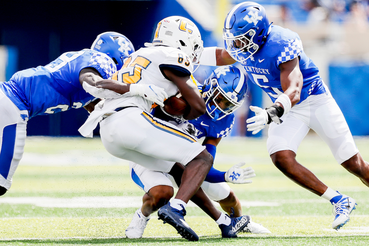 Defense.

UK beats UTC, 28-23.

Photos by Chet White | UK Athletics