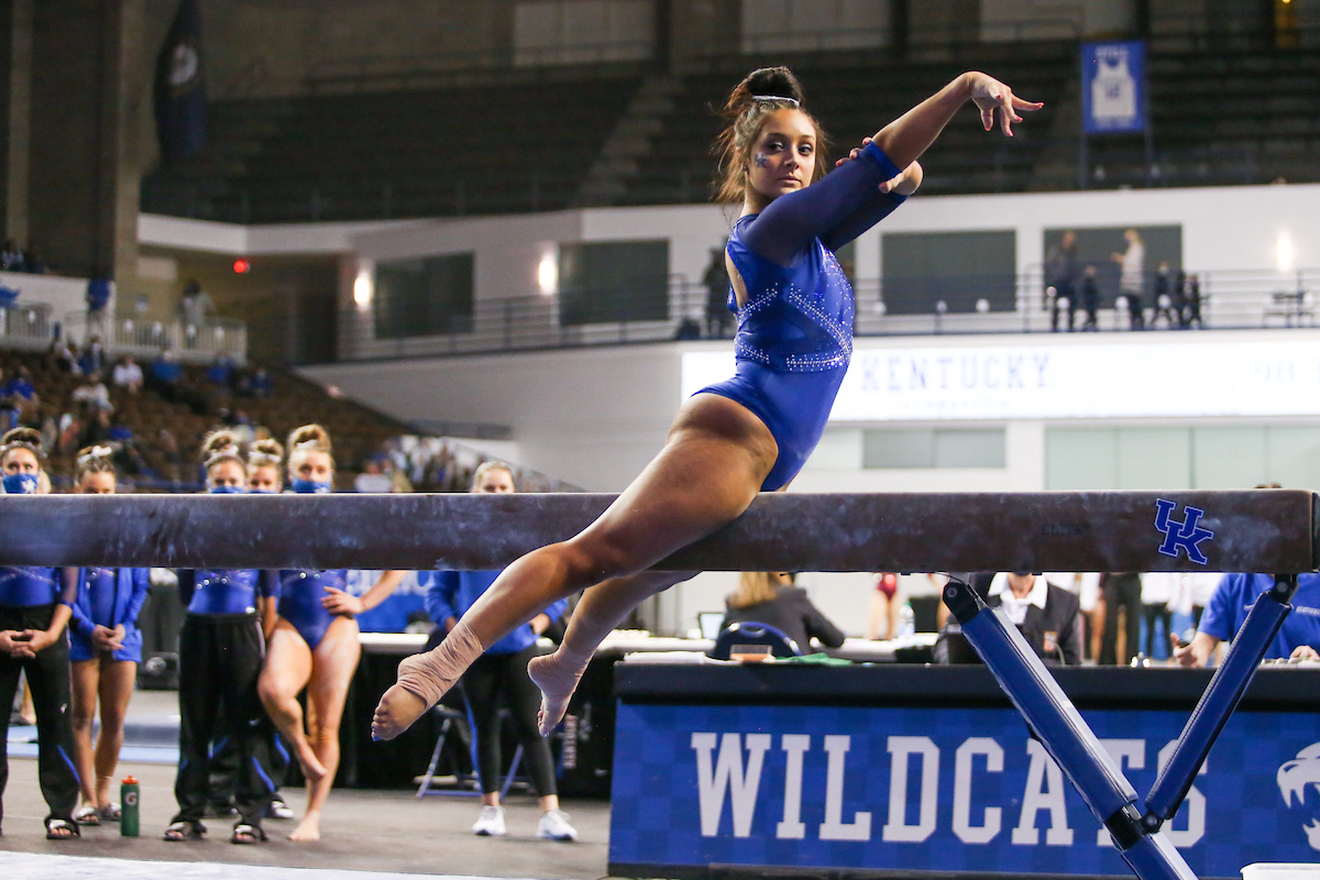 Isabella Magnelli.

Kentucky falls to Alabama 196.775 - 196.350.

Photo by Hannah Phillips | UK Athletics