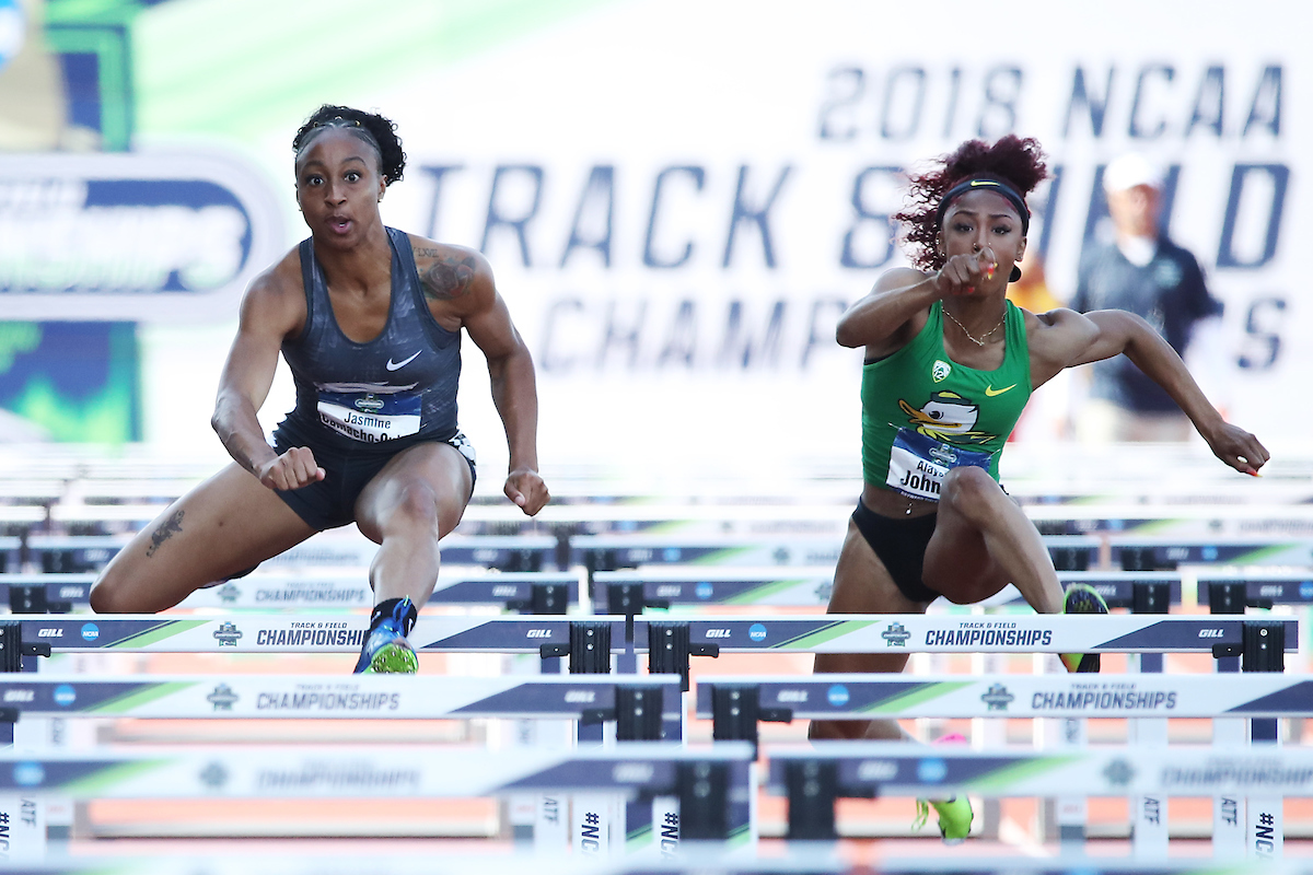 Jasmine Camacho-Quinn.

Day two of the NCAA Track and Field Outdoor National Championships. Eugene, Oregon. Thursday, June 7, 2018.

Photo by Chet White | UK Athletics