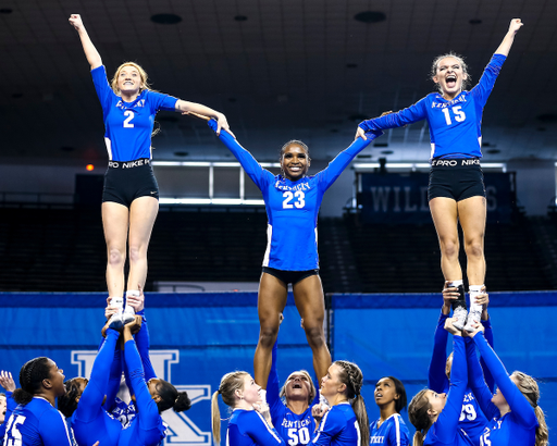 Izzy Holloway. Mahogany Mobley. Baylee Klees.

Kentucky Stunt blue and white scrimmage. 

Photo by Eddie Justice | UK Athletics