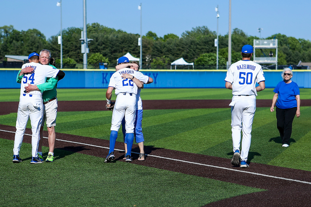 Senior Family First Pitch.

2022 Kentucky Baseball Senior Day.

Photo by Sarah Caputi | UK Athletics