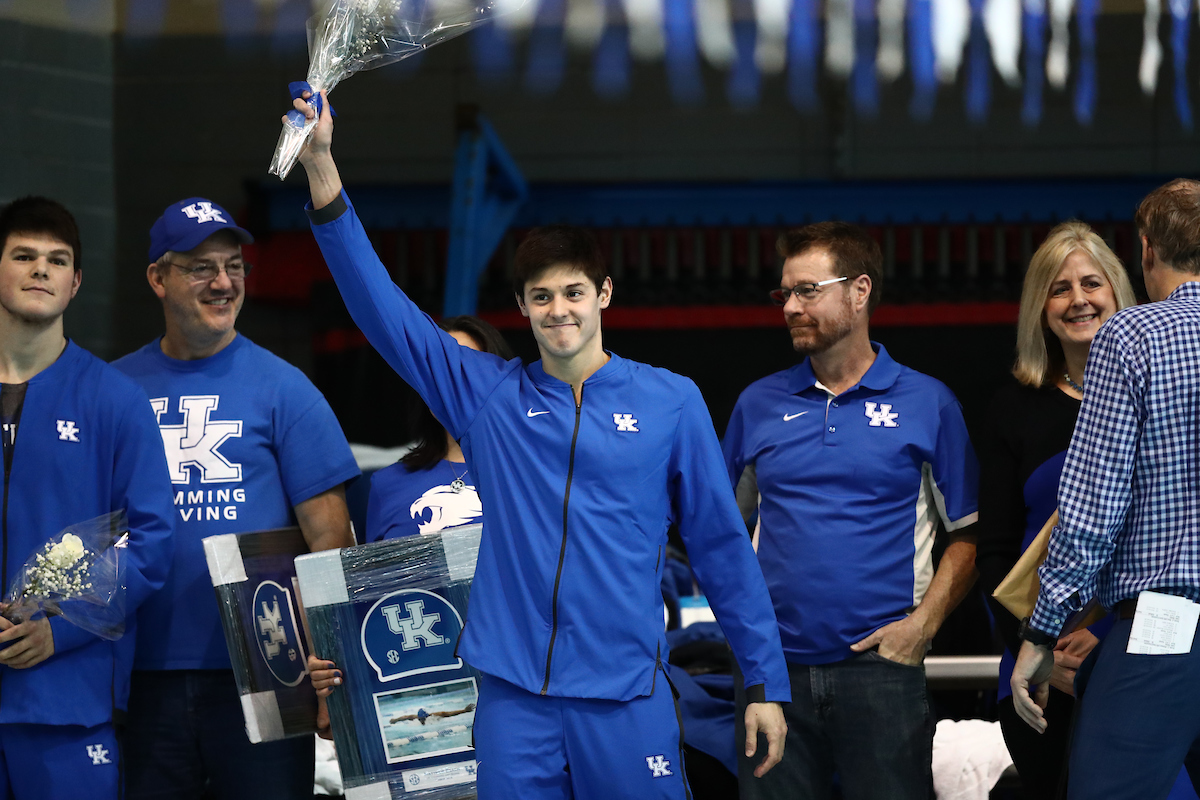The UK men's and women's swim and drive teams beat Louisville on Senior Day at the Lancaster Aquatic Center on Saturday, January 26, 2019.

Photo by Elliott Hess | UK Athletics