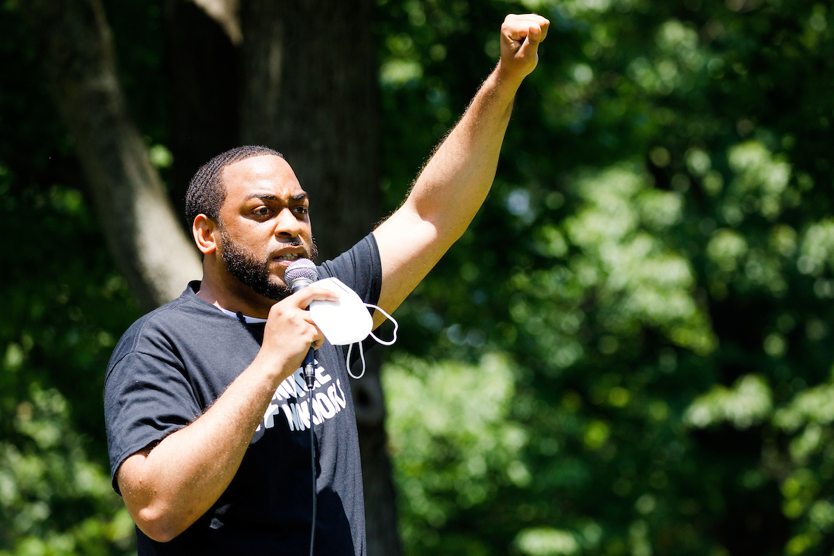 Charles Booker.

Walk Forward Lexington.

Photo by Elliott Hess | UK Athletics