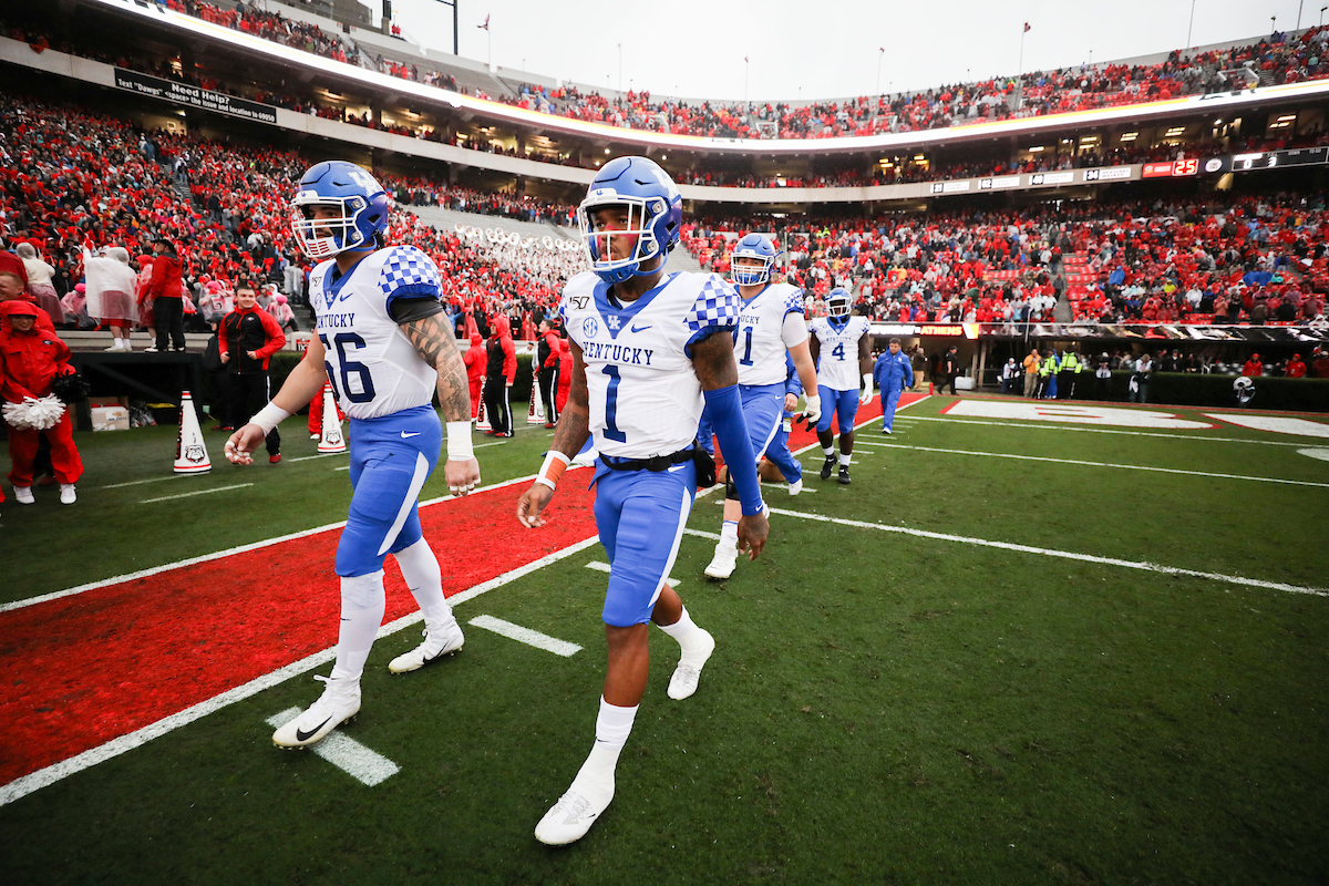 Captains. Kash Daniel. Lynn Bowden.

Kentucky falls to Georgia 21-0.

Photo by Chet White | UK Athletics