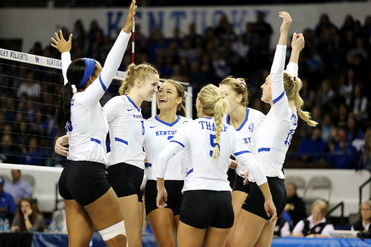 Team
UK volleyball beats Murray State in the first round of the NCAA Tournament.  

Photo by Britney Howard  | UK Athletics