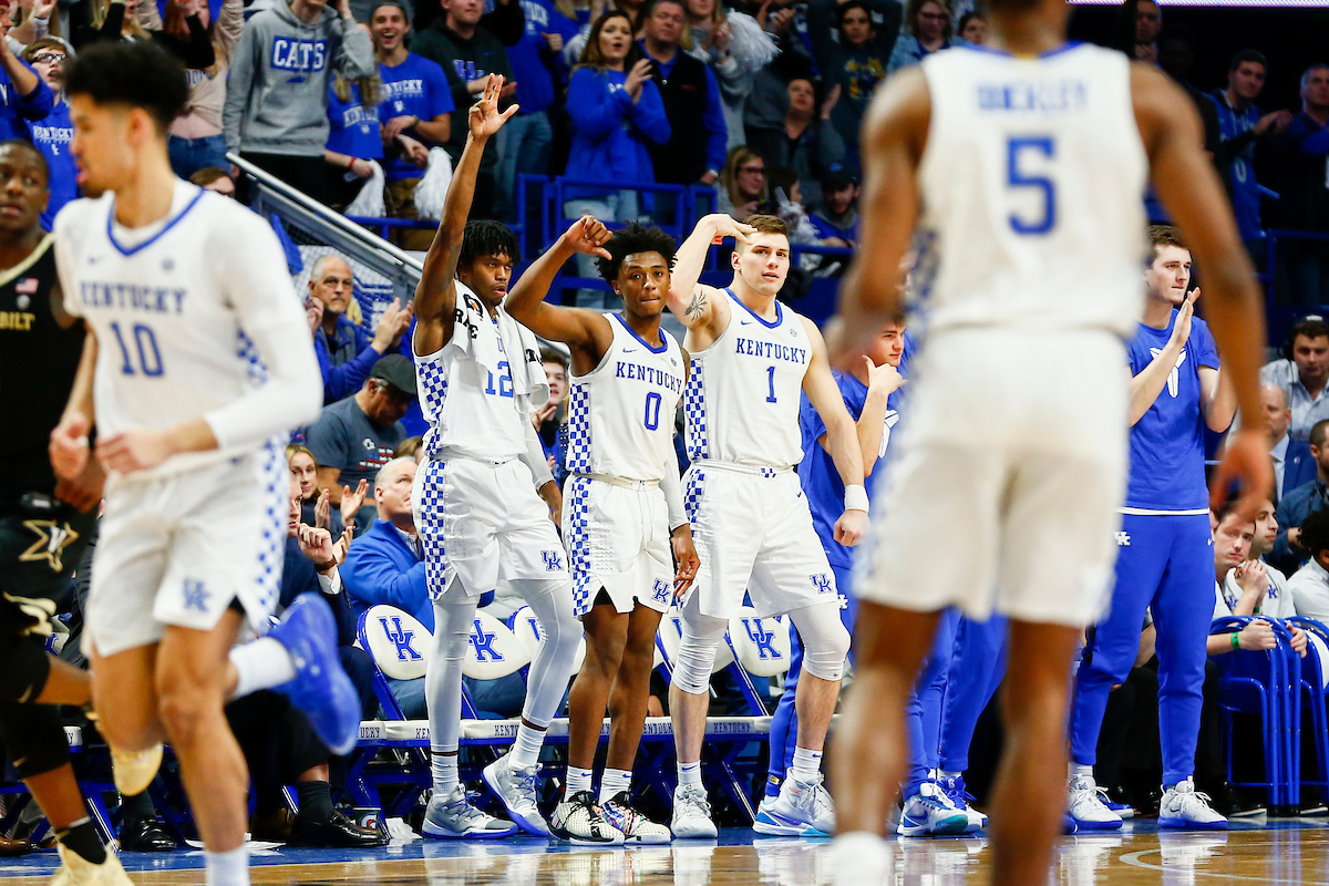 Keion Brooks Jr, Ashton Hagans and Nate Sestina. 

UK beats Vandy 71-62. 

Photo By Barry Westerman | UK Athletics