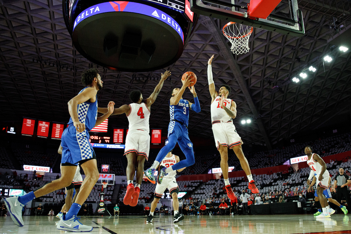 Brandon Boston Jr. Olivier Sarr.

Kentucky falls to Georgia, 63-62.

Photo by Elliott Hess | UK Athletics