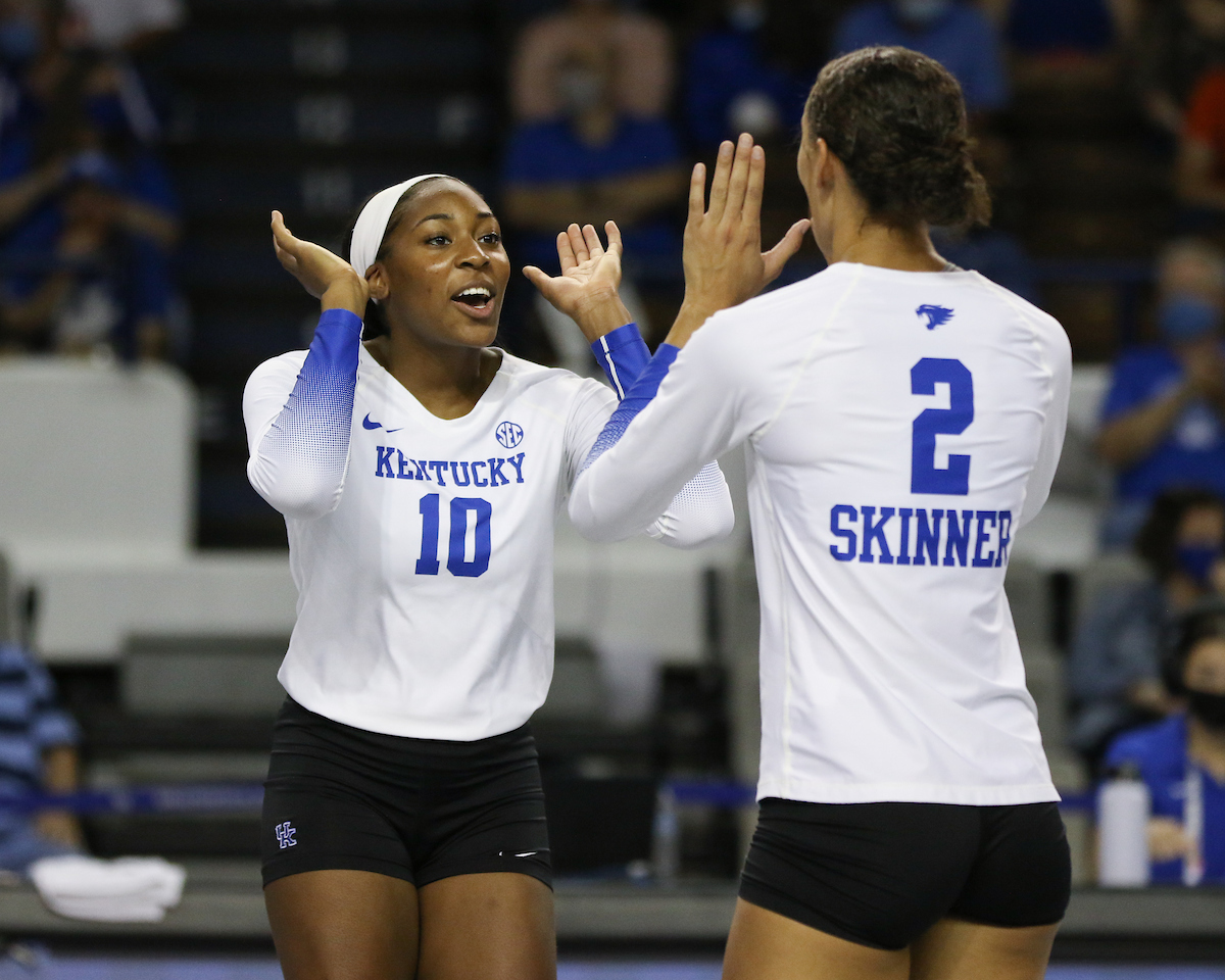 Reagan Rutherford and Madi Skinner.

Kentucky beats Mizzou 3 - 0.

Photo by Tommy Quarles | UK Athletics