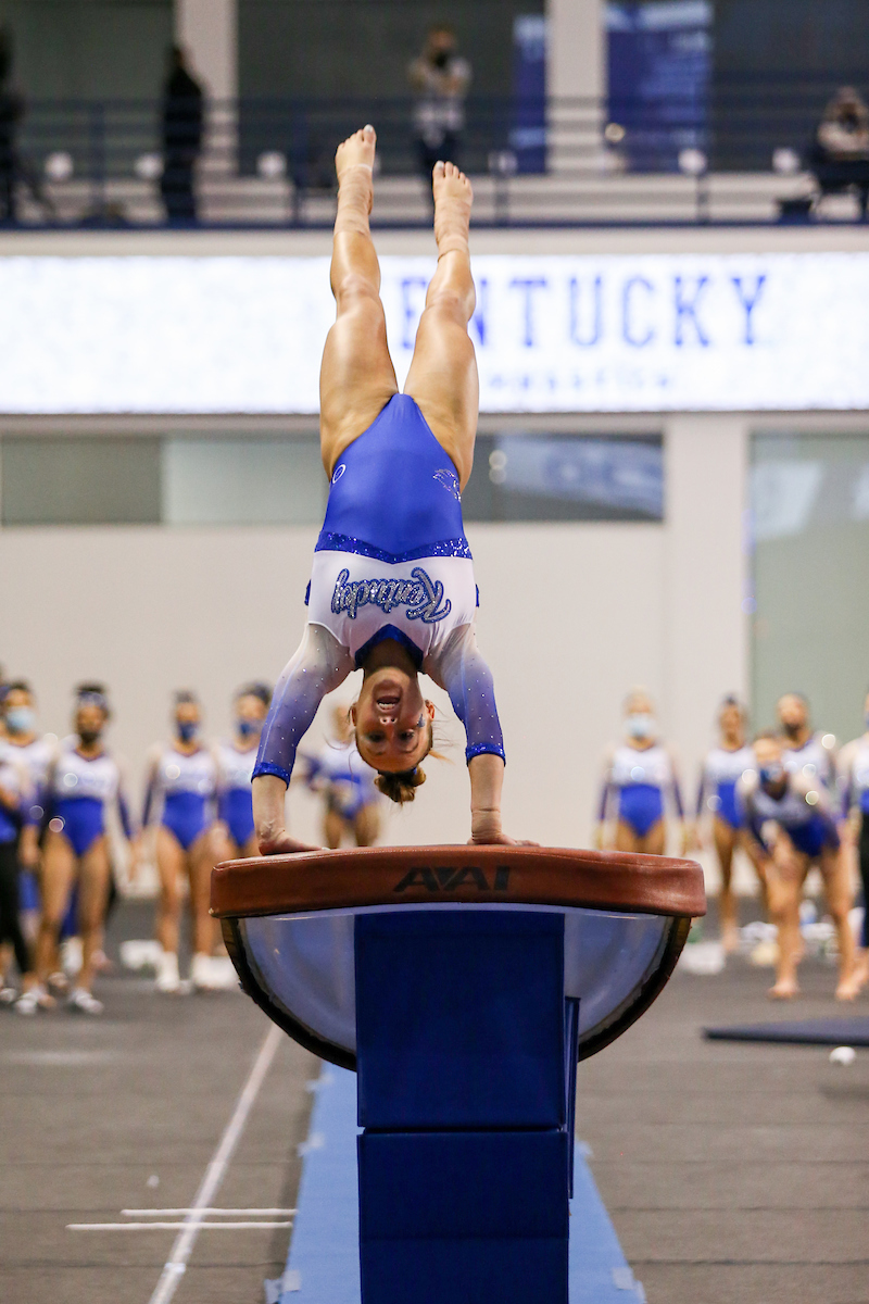 Raena Worley.

Kentucky beats LSU 197.100 - 196.800

Photo by Hannah Phillips | UK Athletics