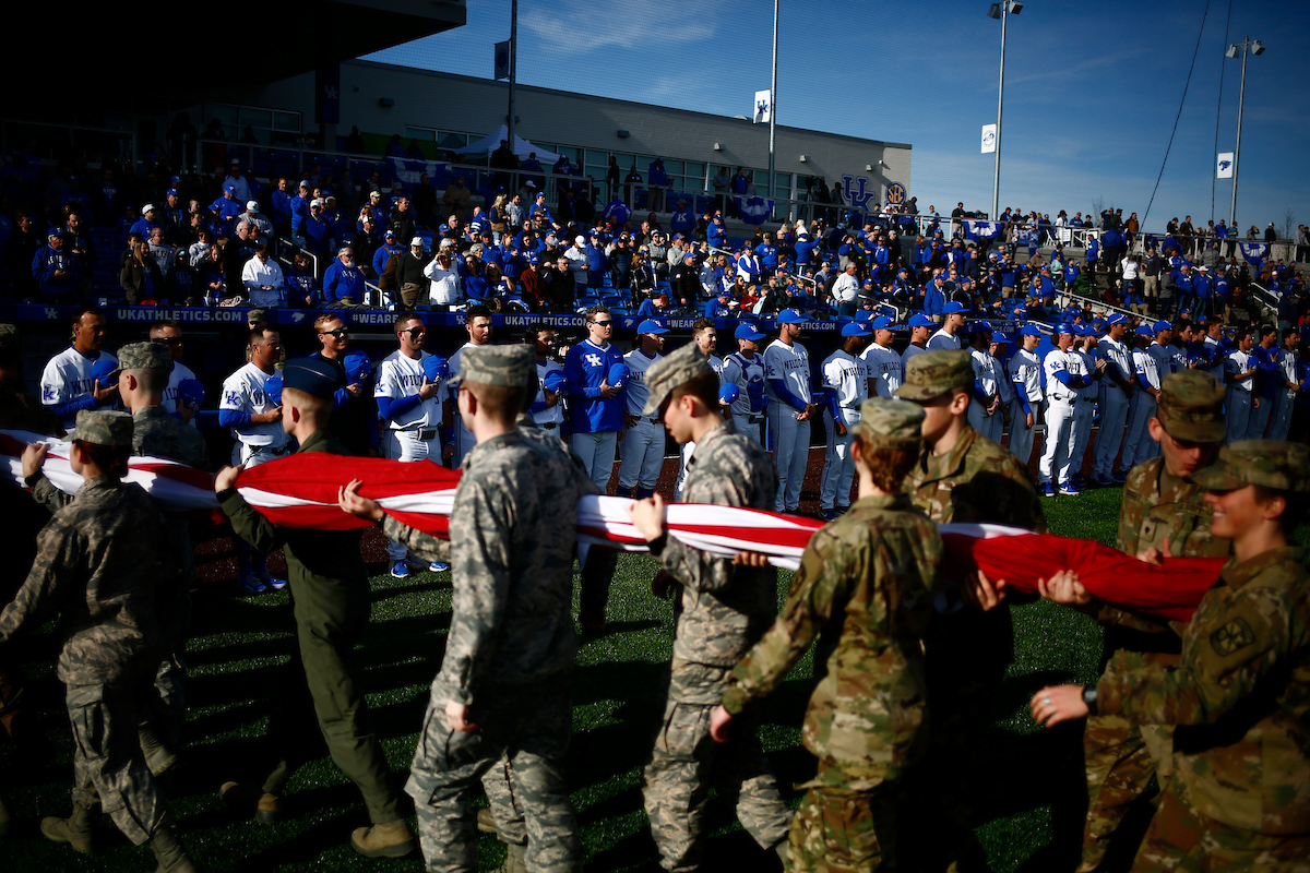 National Anthem. American Flag.

Kentucky baseball defeated EKU 7-3 on opening day at Kentucky Proud Park.

Photo by Chet White | UK Athletics