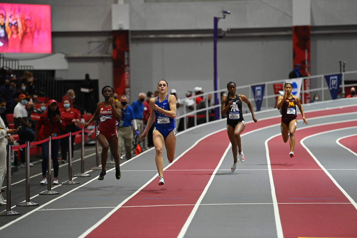 FAYETTEVILLE, AR - MARCH 13: Abby Steiner of Kentucky during the Division I Men?s and Women?s Indoor Track & Field Championship held at the Randal Tyson Center on March 13, 2021 in Fayetteville, Arkansas. (Photo by Andy Hancock/NCAA Photos via Getty Images)