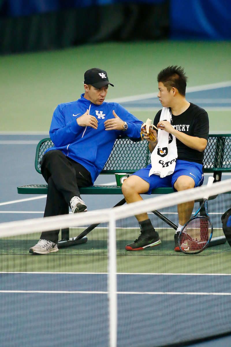Coach Kauffmann and Kento Yamada.

The University of Kentucky men?s tennis squad in action against EKU on Friday, January 19th, 2018, at the Hilary J. Boone Center in Lexington, Ky.

Photo by Quinn Foster I UK Athletics