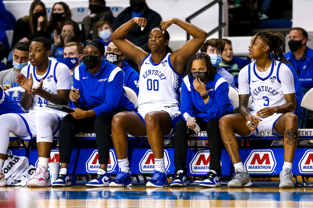 Olivia Owens. Celebration. 

Kentucky loses to South Carolina 59-50..

Photo by Eddie Justice | UK Athletics