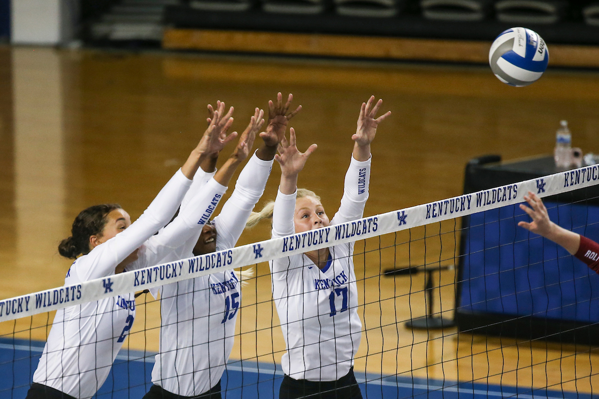 Madi Skinner, Azhani Tealer, Alli Stumler.

Kentucky sweeps Alabama 3-0.

Photo by Grace Bradley | UK Athletics