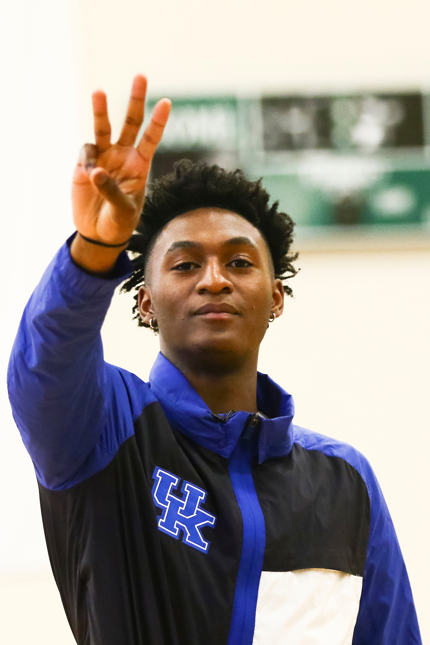 Immanuel Quickley. Celebration. 

EJ Montgomery and Immanuel Quickley play basketball with with kids during a camp at Winstar Farm on Thursday, June 20th. 

Photo by Eddie Justice | UK Athletics