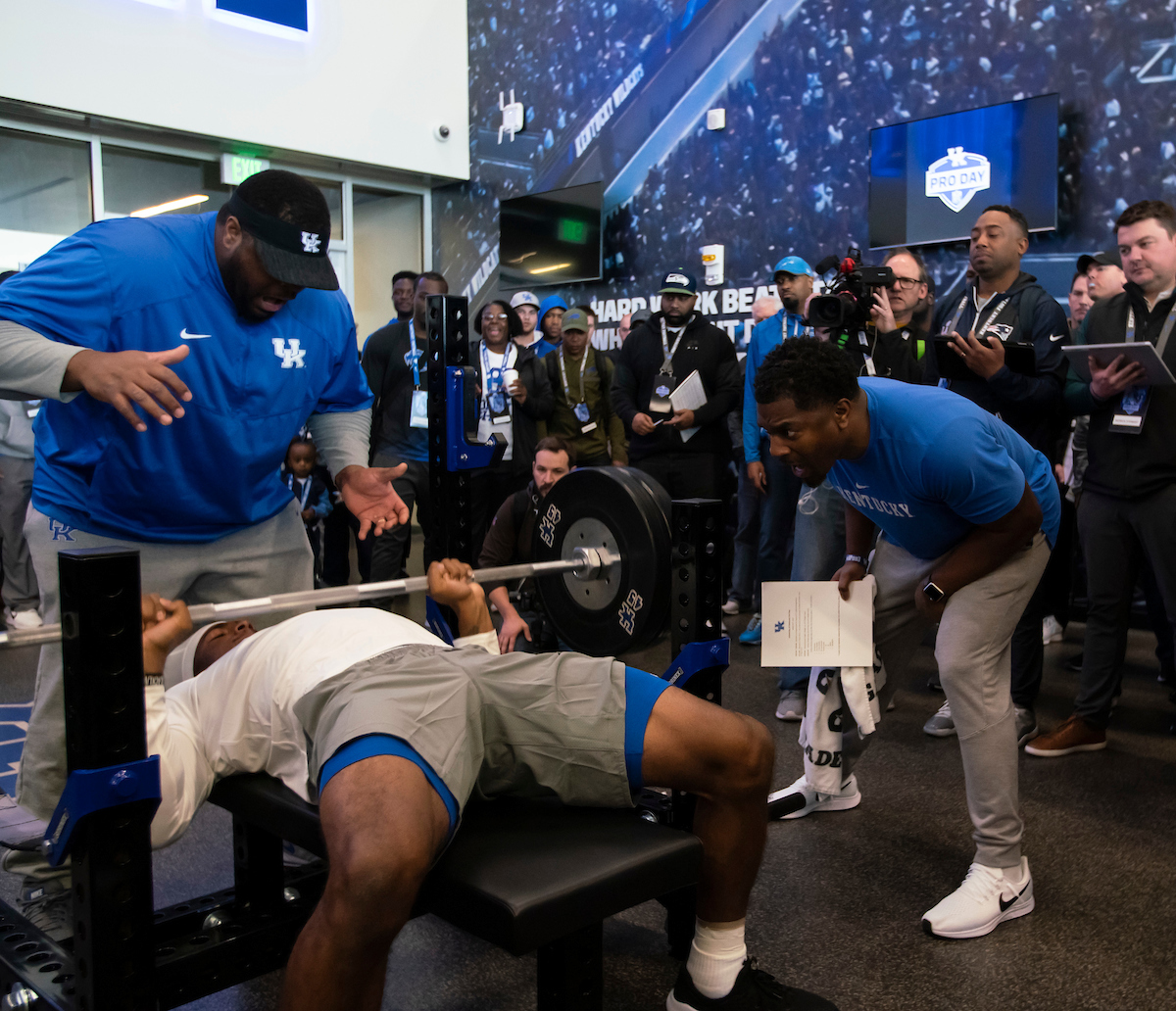 Dorian Baker. Mark Hill.

Pro Day for UK Football.

Photo by Jacob Noger | UK Athletics
