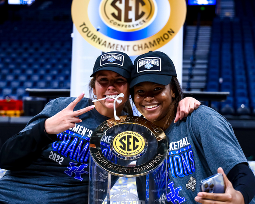 Blair Green. Robyn Benton. Trophy.

Kentucky beats South Carolina 64-62 and becomes SEC Champions.

Photo by Eddie Justice | UK Athletics