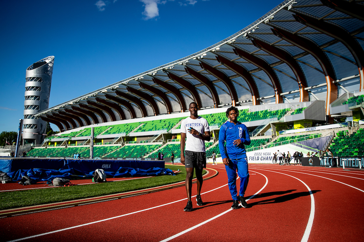 Dwight St. Hillaire. Lance Lang.

Shake out.

NCAA Track and Field Outdoor Championships.

Photo by Chet White | UK Athletics