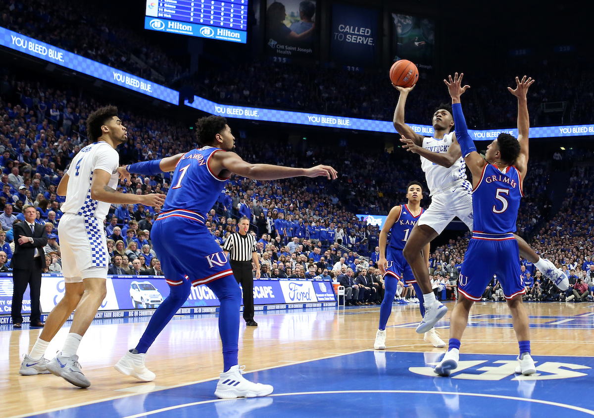 Immanuel Quickley. 

The UK men's basketball team beat Kansas 71-63 at Rupp Arena on Saturday, January 26, 2019.


Photo By Barry Westerman | UK Athletics