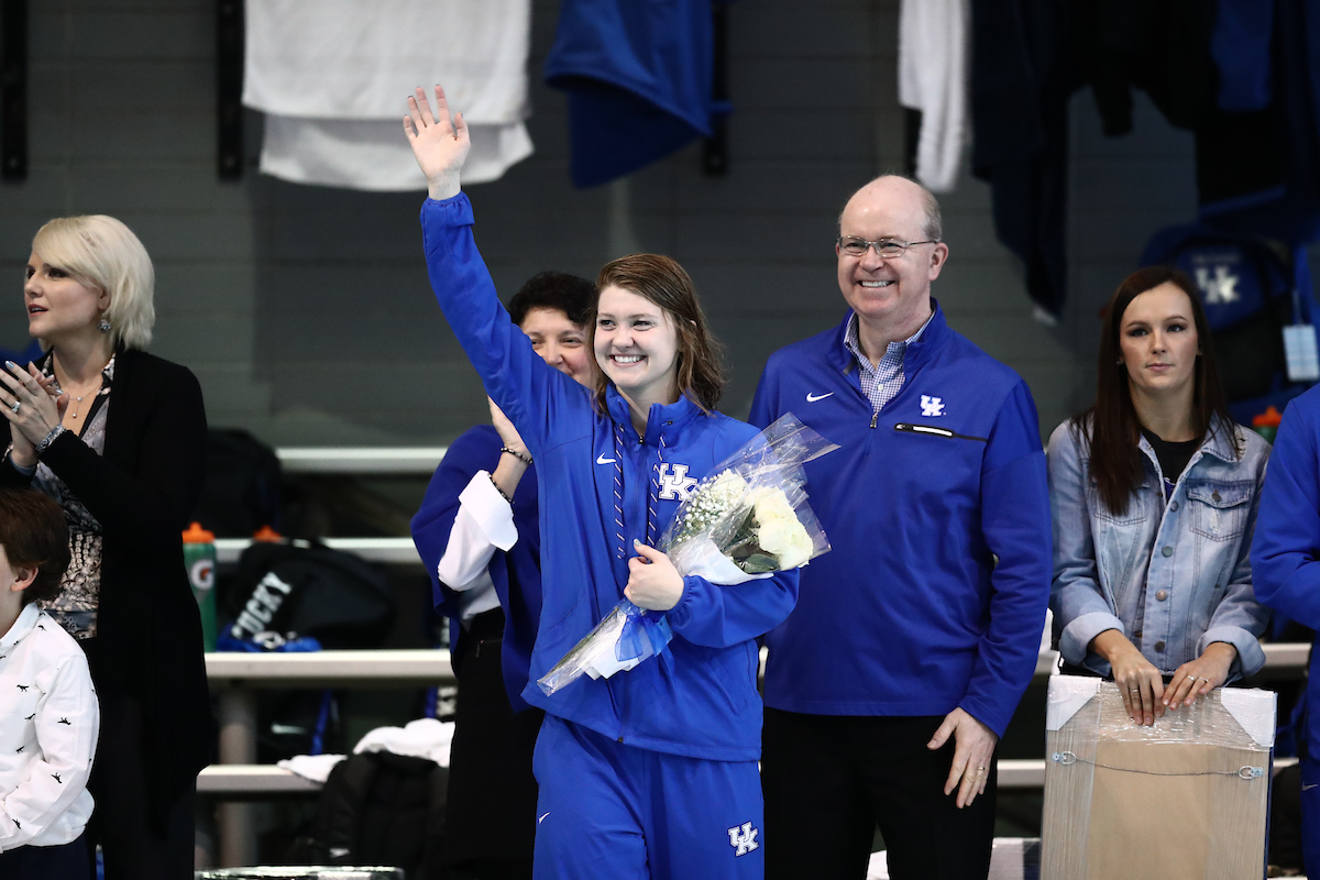 The UK men's and women's swim and drive teams beat Louisville on Senior Day at the Lancaster Aquatic Center on Saturday, January 26, 2019.

Photo by Elliott Hess | UK Athletics