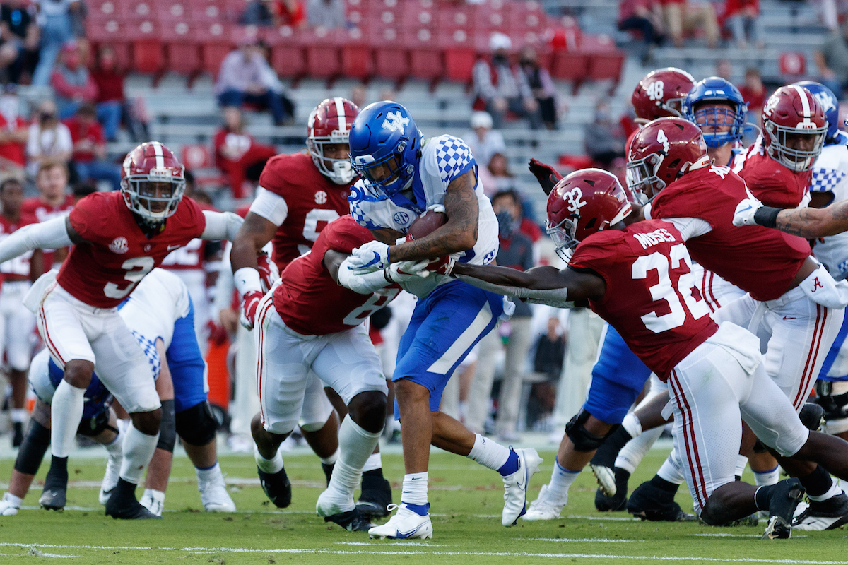 ASIM ROSE.

Kentucky falls to Alabama, 63-3.

Photo by Elliott Hess | UK Athletics