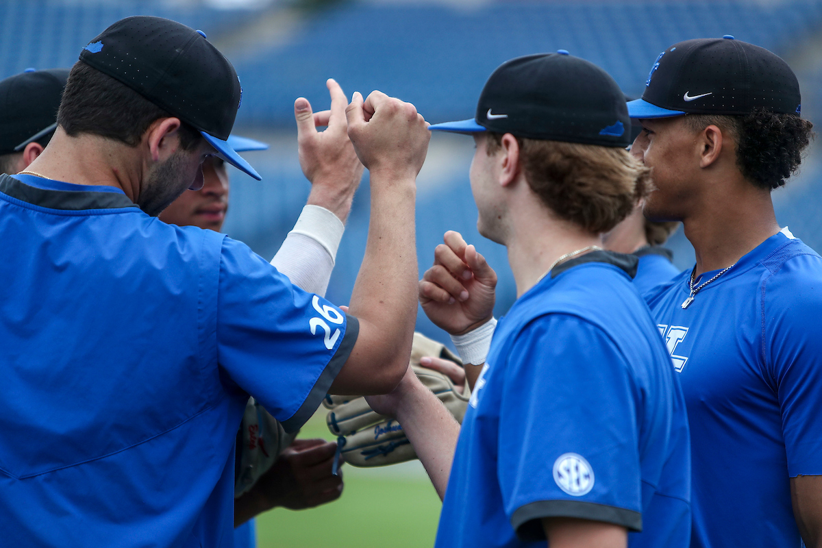 Jacob Plastiak. Emilien Pitre. Ryan Ritter. 

Kentucky Baseball Practice at the 2022 SEC Tournament.

Photo by Sarah Caputi | UK Athletics