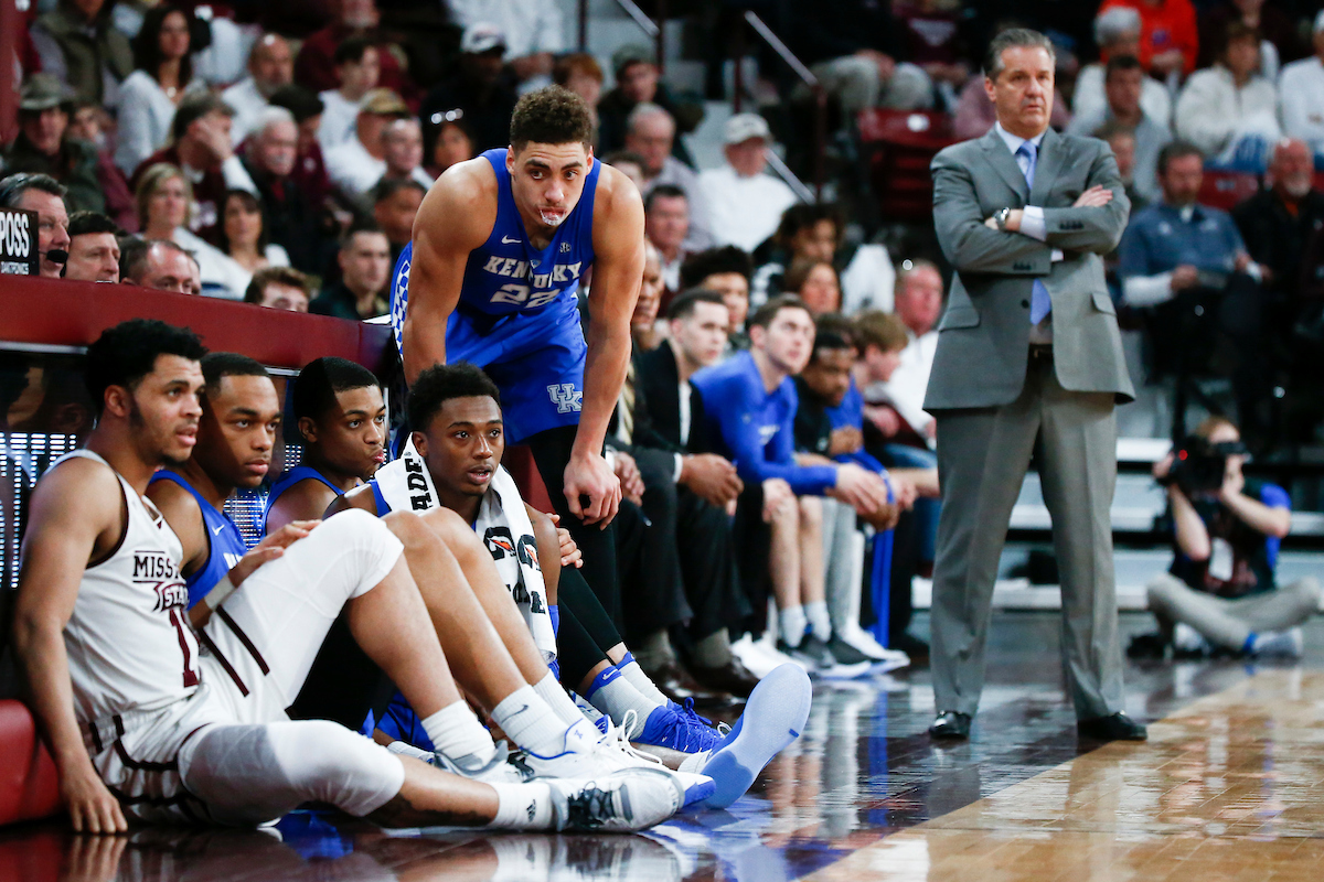 Team. John Calipari.

Kentucky beat Mississippi State 71-67 at Humphrey Coliseum in Starkville, MS.

Photo by Chet White | UK Athletics
