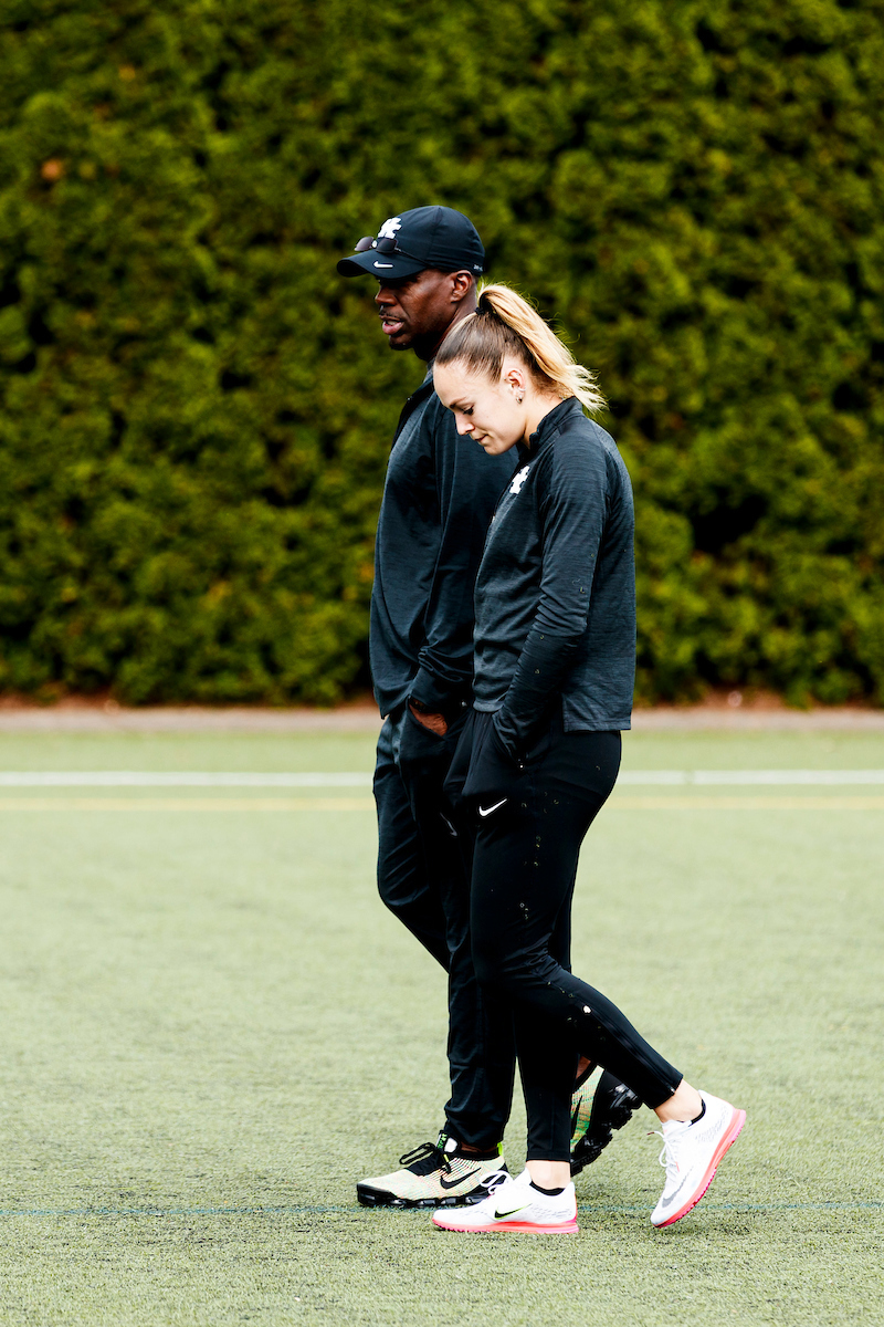 Tim Hall. Abby Steiner.

Shake out.

NCAA Track and Field Outdoor Championships.

Photo by Chet White | UK Athletics