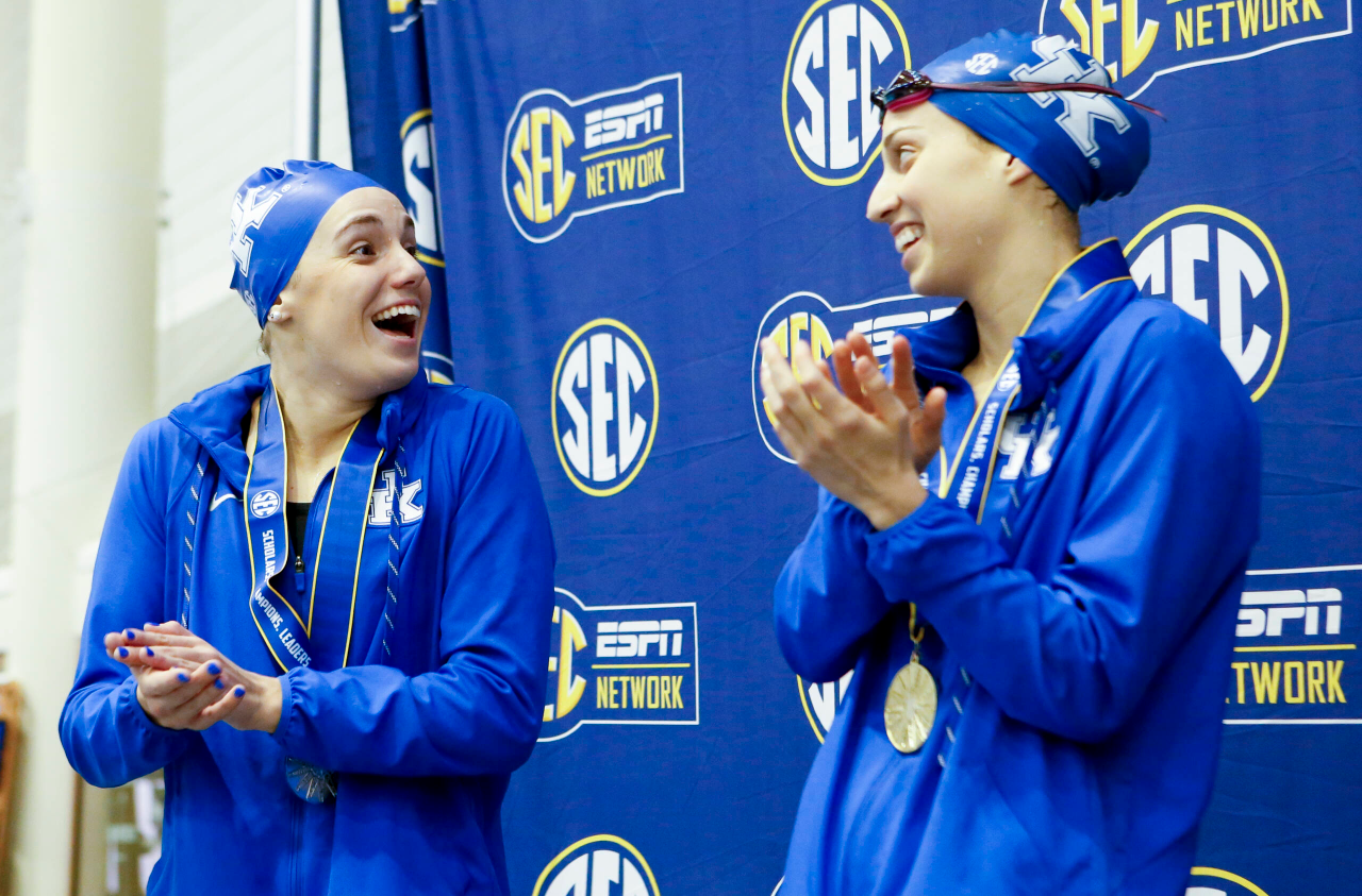 Photos from the afternoon portion of the final day of the 2019 SEC Swimming and Diving Championships in the Gabrielsen Natatorium at the University of Georgia in Athens, Ga., on Saturday, Feb. 23, 2019. (Casey Sykes)