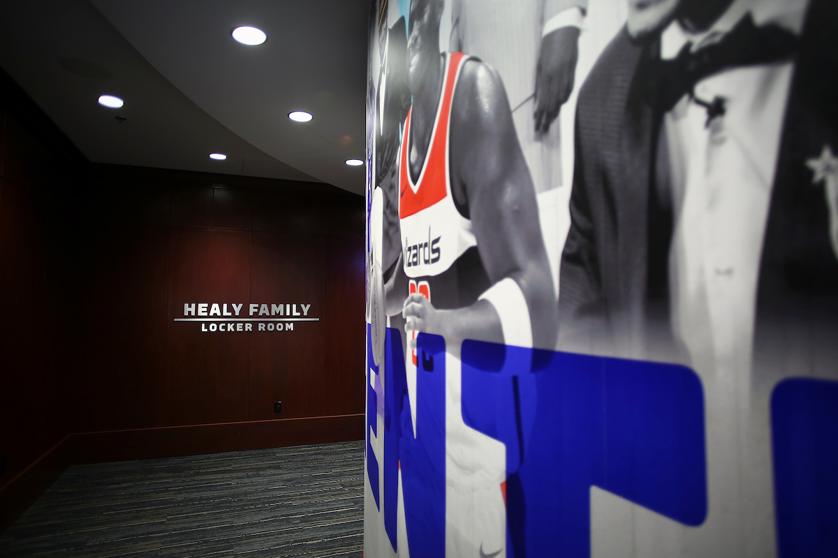 UK men's basketball locker room in the Joe Craft Center.

Photo by Chet White | UK Athletics