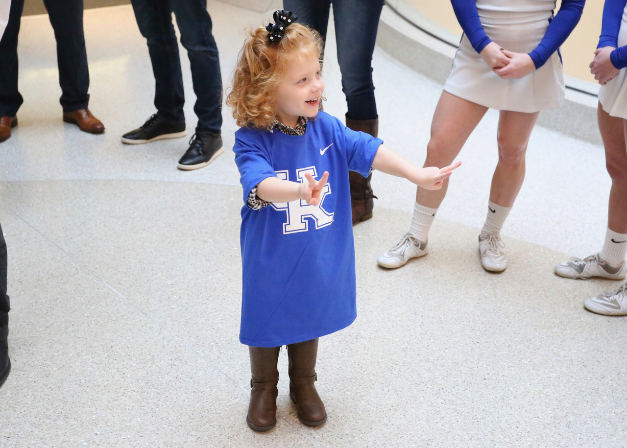 Sarah Howard and her family are presented with a vacation trip to the 2019 VRBO Citrus Bowl to cheer on the Kentucky Wildcats.

Photo by Noah J. Richter | UK Athletics