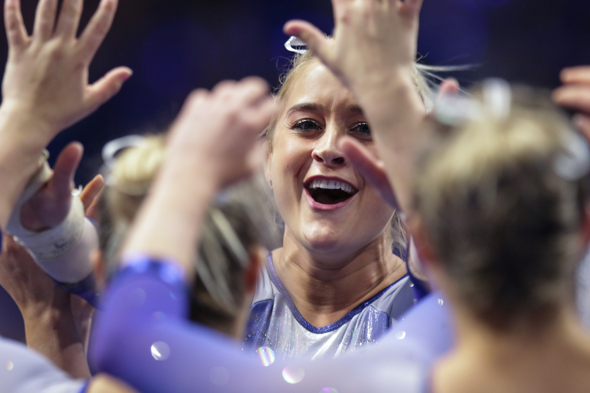 Alex Hyland. 

The University of Kentucky gymnastics team beats Arkansas with a winning score of 195.275 on Excite Night

Photo by Eddie Justice | UK Athletics