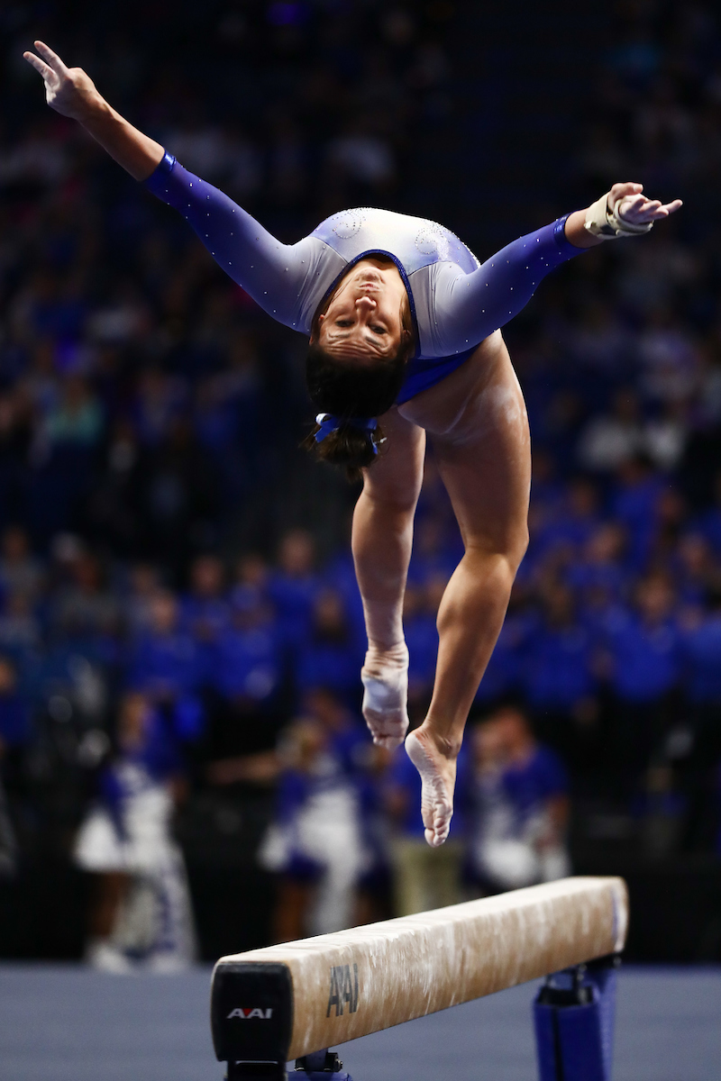 KATIE STUART.

The University of Kentucky gymnastics team beats Arkansas with a winning score of 195.275 on Excite Night. 


Photo by Elliott Hess | UK Athletics