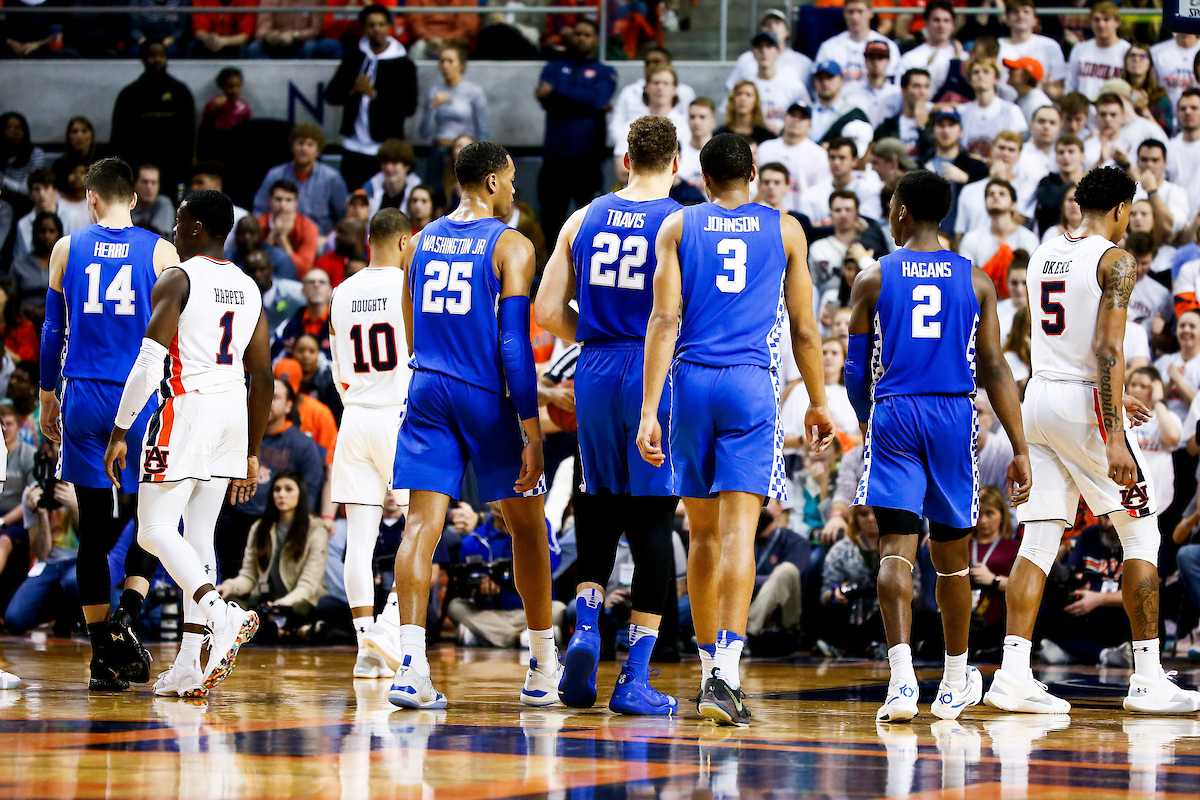 Team. Ashton Hagans. PJ Washington. Reid Travis. Keldon Johnson. Tyler Herro.

Kentucky beat Auburn 82-80 at Auburn Arena in Auburn, AL., on Saturday, January 19, 2019.

Photo by Chet White | UK Athletics