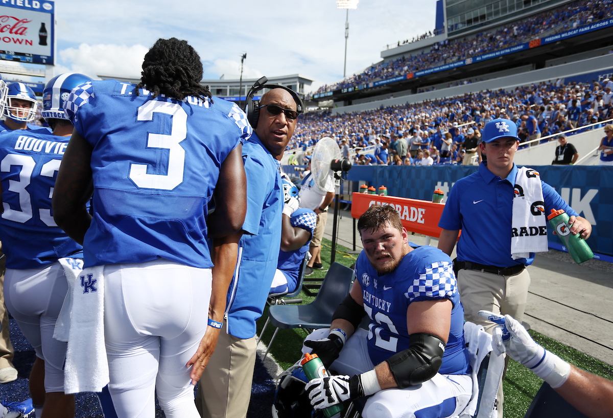 Coach Michael Smith 

Kentucky Football beats Central Michigan 35-20.

Photo by Britney Howard | UK Athletics