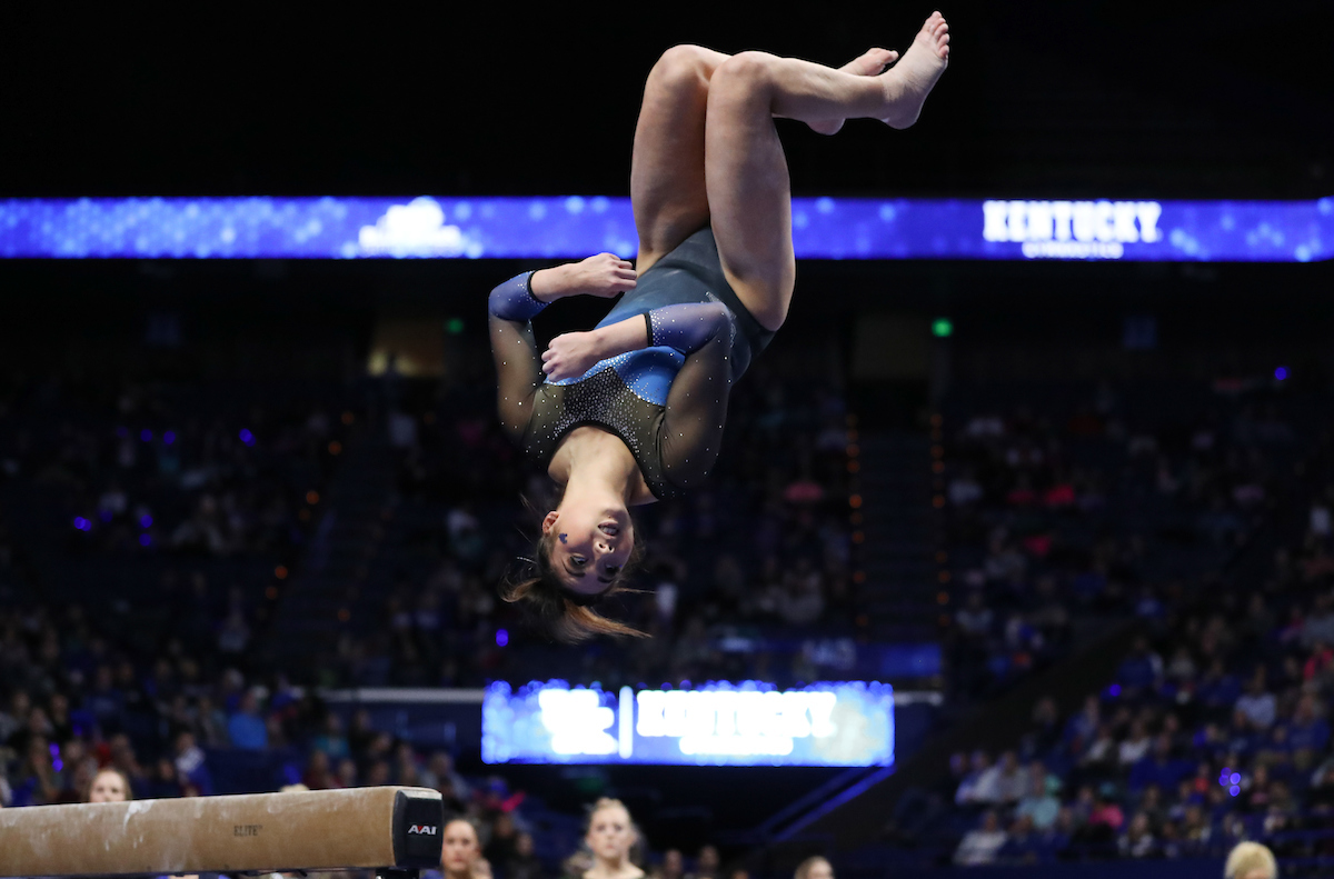 ALAINA KWAN.

The University of Kentucky gymnastics team beat Ball State, Southeast Missouri, and George Washington on Friday, January 5, 2017 at Rupp Arena in Lexington, Ky.

Photo by Elliott Hess | UK Athletics