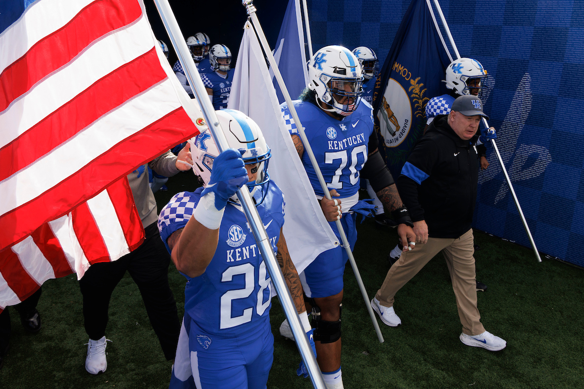 Darian Kinnard. Coach Mark Stoops.Zach Johnson.

Kentucky beat New Mexico State 56-16.

Photo by Elliott Hess | UK Athletics