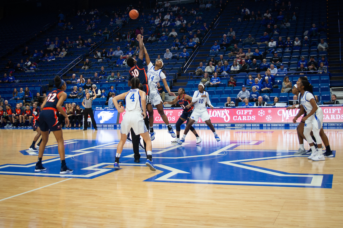 Tip off.

UK women's basketball beat Virginia 63-51 at Rupp Arena on Thursday, November 15th, 2018.

Photo by Eddie Justice | UK Athletics