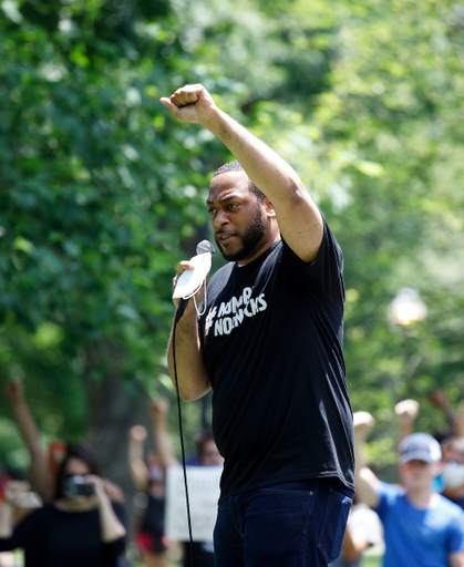 Charles Booker spoke during the Walk Forward rally on June 13, 2020. Photo by Mark Cornelison | UKphoto