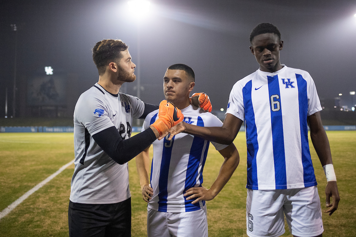 Enrique Facusse. Leon Jones. Aime Mabika.

Kentucky falls to Maryland 1-0 at The Bell.

Photo by Chet White | UK Athletics