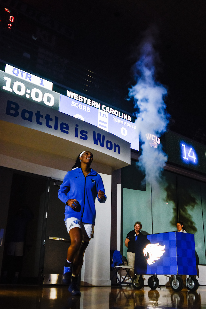Rhyne Howard. Intros. Women's Basketball Beat WCU 99 - 39 on Tuesday, December 18th, in Lexington's Memorial Coliseum Photo by Eddie Justice | UK Athletics