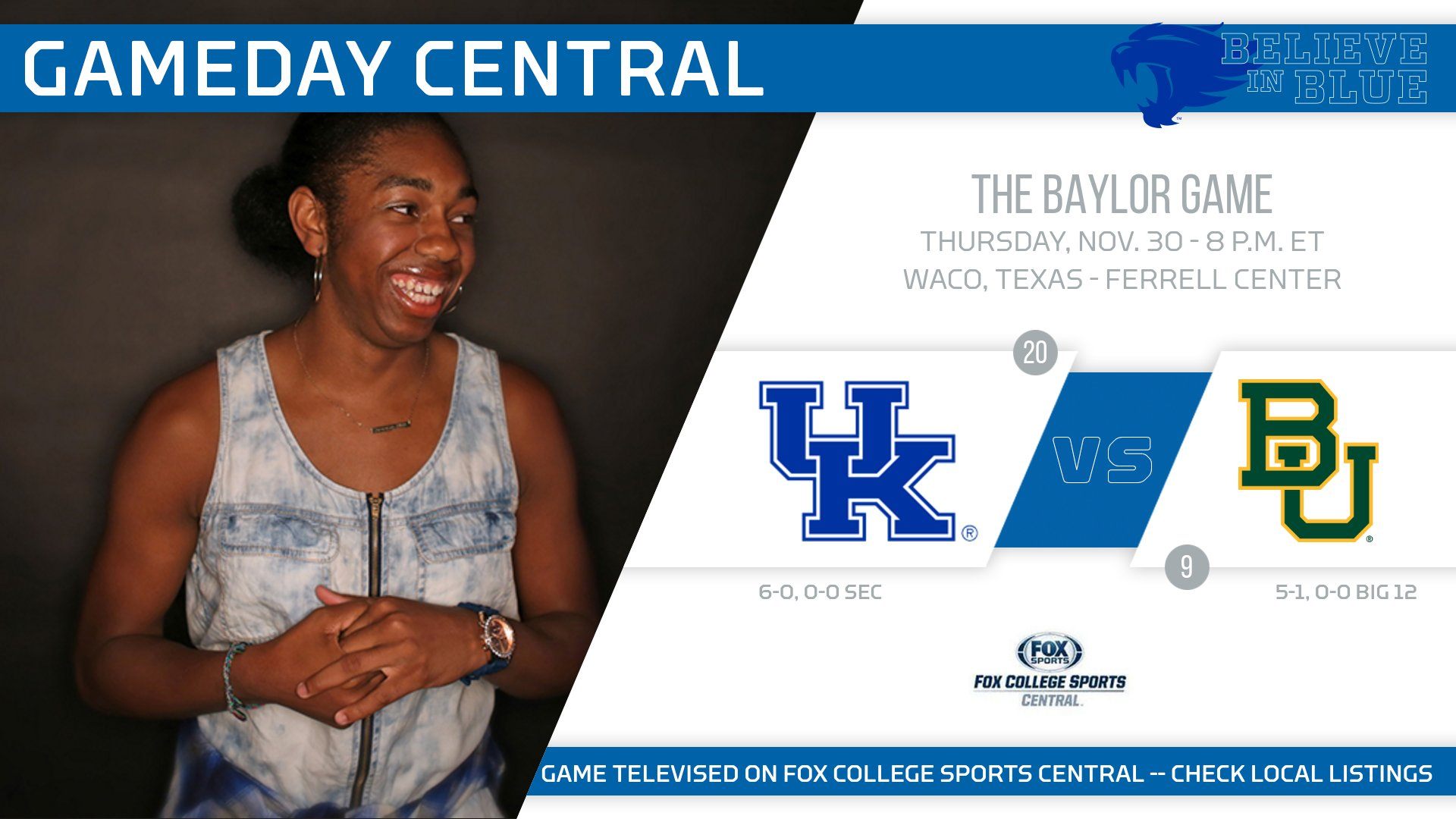 No. 20 Kentucky Plays at No. 9 Baylor in Big 12/SEC Challenge