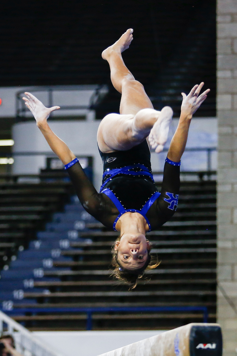 Raina Albores.

Gymnastics blue-white meet.

Photo by Hannah Phillips | UK Athletics