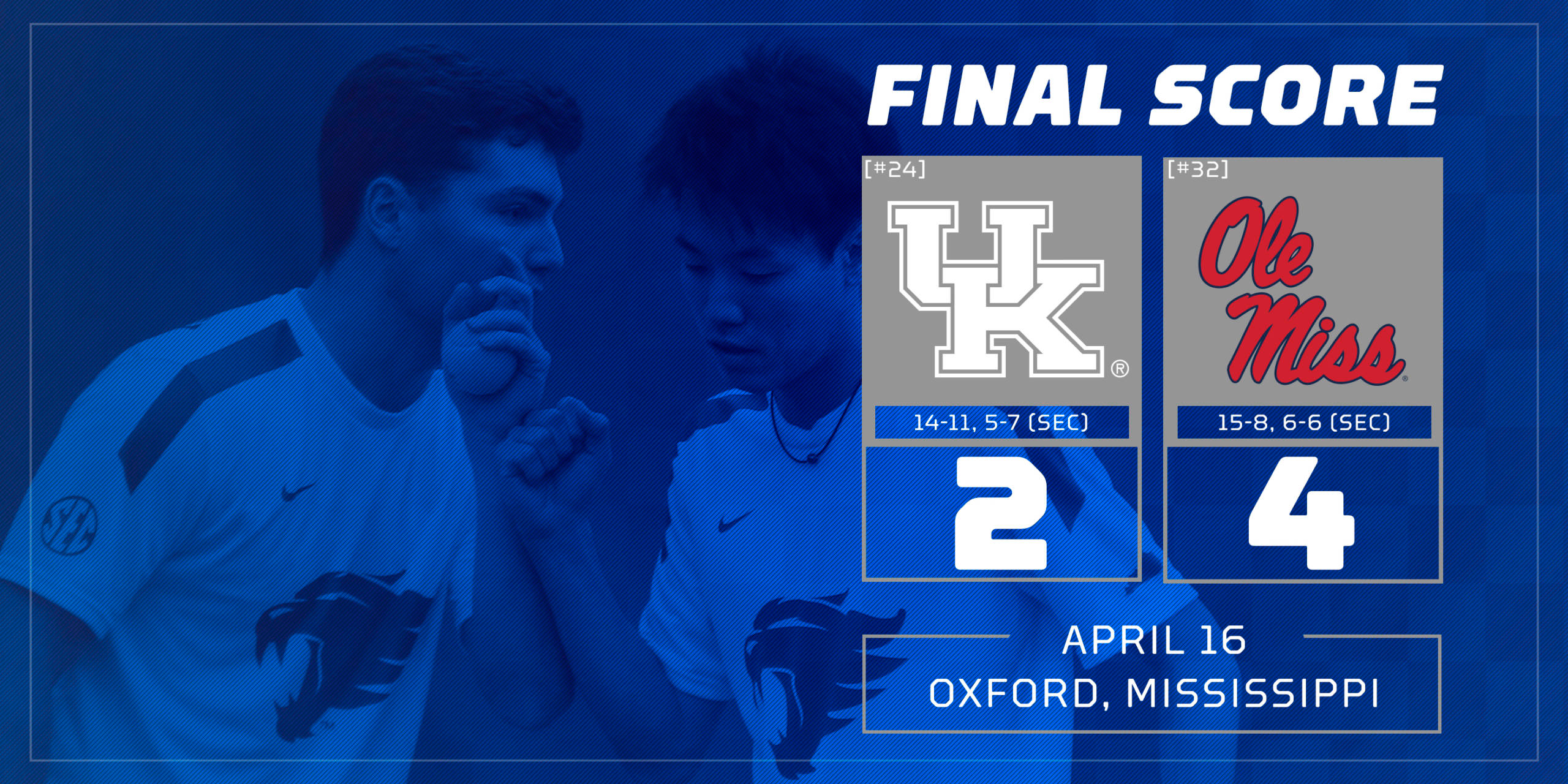 No. 24 Kentucky Dropped by No. 32 Ole Miss, 4-2, to Wrap Up Regular Season