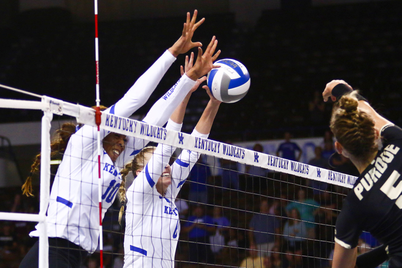 Caitlyn Cooper and Kendyl Paris.

UK falls to Purdue 2-3.  

Photo by Hannah Phillips | UK Athletics
