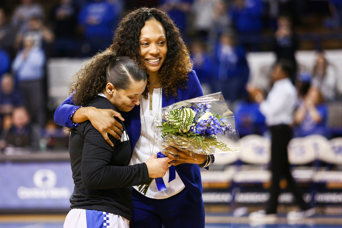 Sabrina Haines and Kyra Elzy.

Kentucky beat Georgia 88-77.

Photo by Hannah Phillips | UK Athletics