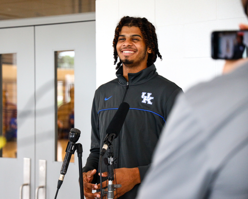 Bryce Hopkins. 

The Kentucky men's basketball team rode an RJ Corman train to the satellite camp at South Oldham High School in Crestwood, Kentucky.

Photo by Eddie Justice | UK Athletics